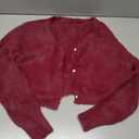 GORGLITTER Women's Cropped Cardigan Sweater Light Weight Fuzzy Old Money Button Up Chunky Long Sleeve Crop Cardigan Burgundy Large