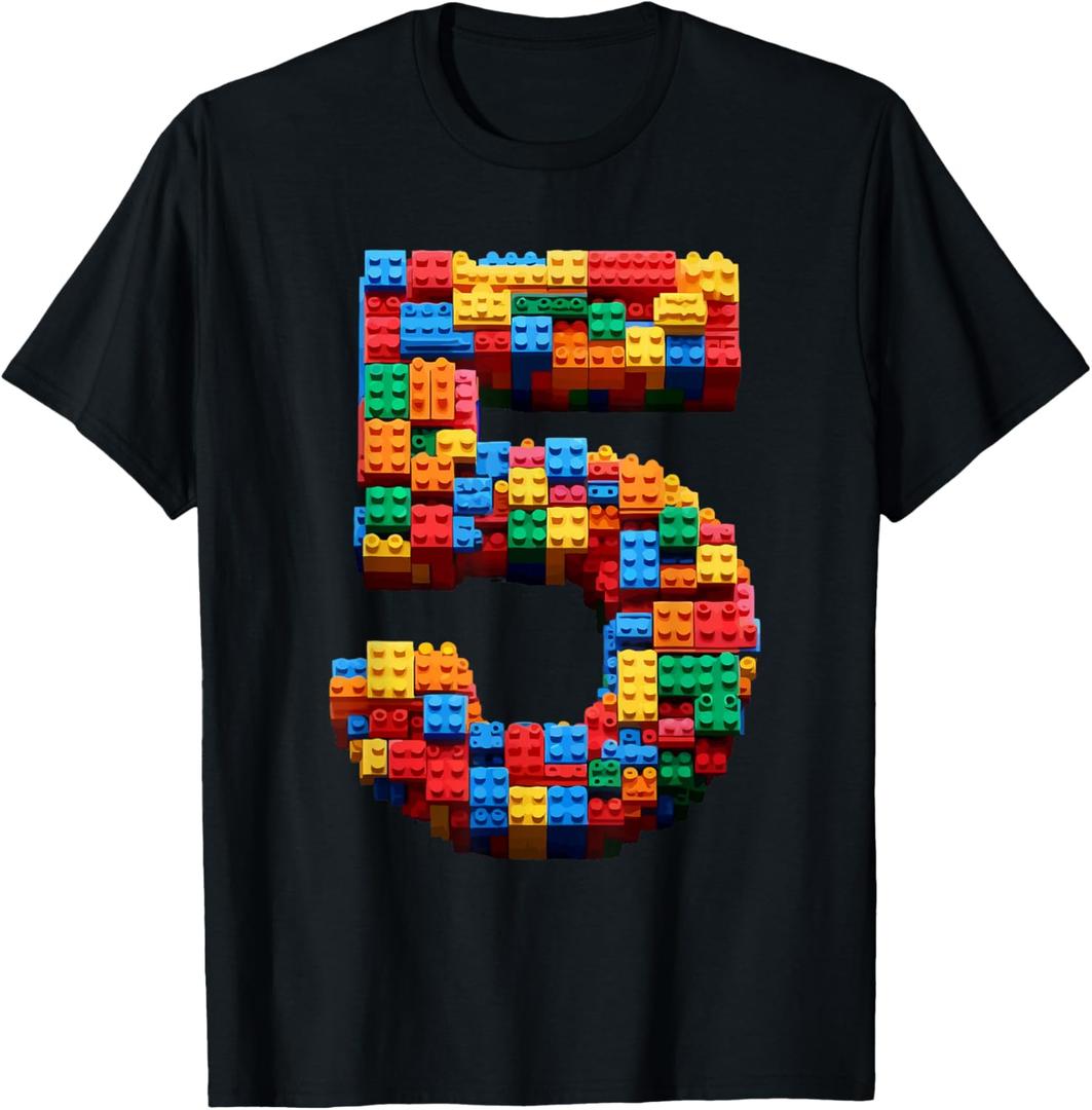 5 Year Old Blocks Building Master Builder 5th Birthday Boy T-Shirt (Small, Black)