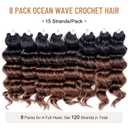 Ocean Wave Crochet Hair - 9 Inch 8 Packs Ombre Brown Short Curly Deep Wave Crochet Hair, Synthetic Ocean Wave Braiding Hair Extensions (9 Inch,OT30-8P)