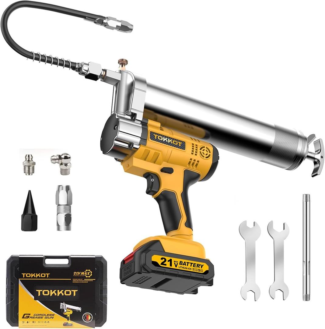 Electric Grease Gun for De/Walt 20V Max Battery (NO Battery) Kit with Bright LED Light,12Flexible Hose and 6'' Rigid Pipe,Carrying Case,10000 PSI High Pressure Cordless Grease Gun (Only Tool)