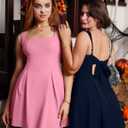 YMDUCH Women's Sexy Sleeveless Square Neck Adjustable Straps Bow Tie A-line Mini Party Club Dress (Blue)