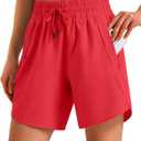 Ksmien Women's 5"/ 7" Athletic Running Shorts Quick Dry Lightweight Workout Gym Shorts with Zipper Pockets UPF 50+, 2XL