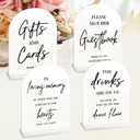 KOSKIMER 4Pcs Acrylic Wedding Signs for Reception, Guest Book Sign with Stand, Cards and Gifts Sign, In Loving Memory Sign, The Drinks Are On Us Sign (Set of 4)