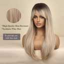 Esmee 24 Inches Long Straight Blonde Wig with Bangs Side Parting Natural Synthetic Hair Ombre Wigs for Women with Dark Roots for Daily Party Cosplay Wear
