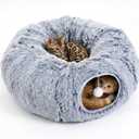 Cat Tunnel Bed for Indoor Cats, Plush Hideaway with Reinforced Frame, Gray XL