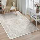 3x5 Washable Vintage Area Rug for Living Room Bedroom Beige Grey Soft Tranditional Non Slip Thin Throw Rug Lightweight Floral Low Pile Distressed Carpet Entrance Laundry Room Playroom