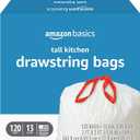 Basics Tall Kitchen Drawstring Trash Bags, Sturdy and Tear Resistant, 13 Gallon, Unscented, 120 Count
