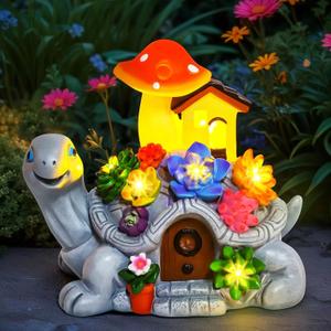 Cikoube Solar Garden Decor Turtle with Succulent and 7 LED Lights, Birthday Gifts for Women Mom Grandma, Outdoor Statues Tortoise Ornaments for Lawn Yard Patio Balcony