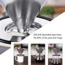 LHS Pour Over Coffee Dripper Stainless Steel Coffee Filter Metal Cone Filter Paperless Reusable Coffee Filter Single Cup Coffee Maker 1-2 Cup With Non-slip Cup Stand and Cleaning Brush