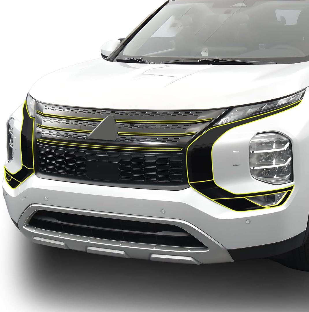 BOGAR TECH DESIGNS Middle Front Chrome Delete Overlay Compatible with Mitsubishi Outlander, Gloss Black (Grille)