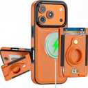DREAMME Phone Case for iPhone 17 Pro Wallet Case Card Holder, RFID Blocking, Shockproof, Compatible with Magsafe 2 in 1 Detachable Phone Cover with Airtag Holder for Women Men, Orange