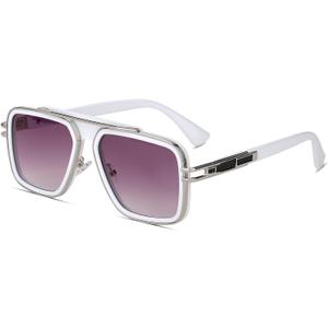 Trendy Retro Sunglasses for Men Women Stark Vintage Shades 70s Italian Fashion Square Metal Glasses (White)
