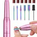 Subay Electric Nail Drill, Portable Electric Nail File for Acrylic Gel Nails, Manicure Pedicure Tool with 6 Bits and 26 Sanding Bands for Home and Salon Use - Pink
