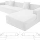 ZNSAYOTX 2026 Soft Velvet Sectional Couch Covers, Luxury Plush Slipcovers with Elastic Bottom for L Shape Sectional Sofa, 2 Pcs Pet Friendly Protector (3 Seat Couch + 3 Seat Chaise, White)