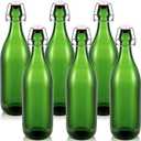 Teenyyou 6 Pcs Green Glass Bottles 1 L/ 33.75 oz Decorative Wine Bottles Flip Top Glass Water Bottle with Airtight Lid for Home Decor Garden Tree Yard Outdoor Decorations