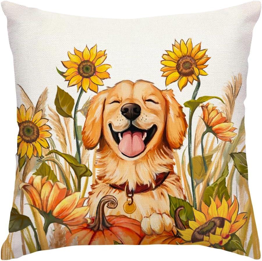 2 x RABUSOFA Fall Dog Pillow Covers 18x18 Inch,Autumn Sunflower Decor Thanksgiving Outdoor Cushion Case Farmhouse Decoration for Home Couch Orange(Orange, 18" x 18") (Yellow)