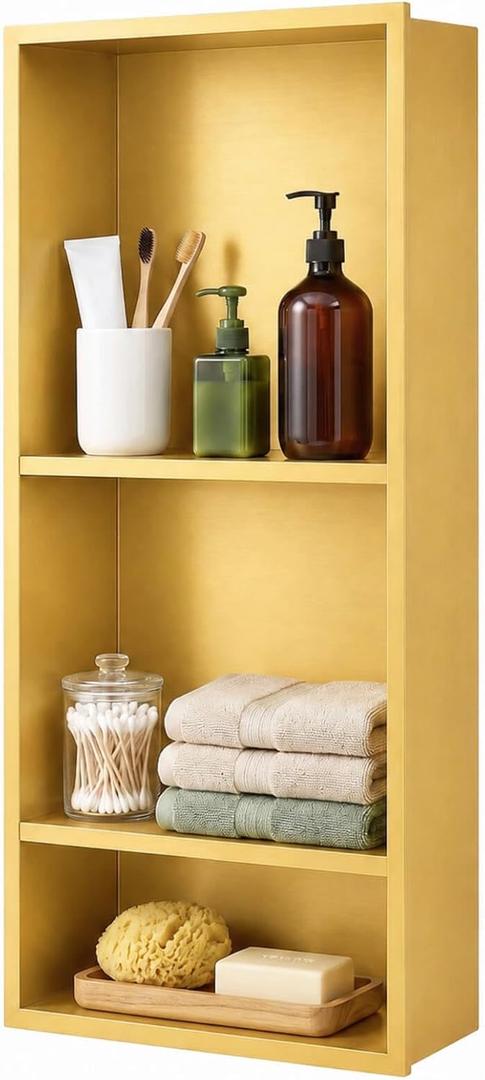 SaniteModar Stainless Steel Shower Niche Insert 12" x 30" Brushed Gold