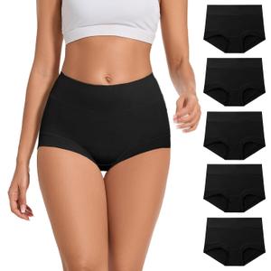 ALLBASE 5 Pack Womens Cotton High Waisted Full Coverage Underwear (Medium)