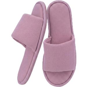 Women's Open Toe House Slippers Breathable Waffle Fabric Memory Foam | Cushioning Slip-On Summer Indoor Slippers Non-Slip TPR Sole Easy Care