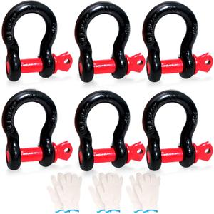 6 Pack 5/8" D Ring Shackles Set 3.25 Ton (7165 Lbs) Capacity with 3/4" Pin Heavy Duty Shackles with 3 Pairs Work Gloves for Towing Strap Winch Off-Road Truck Vehicle Recovery