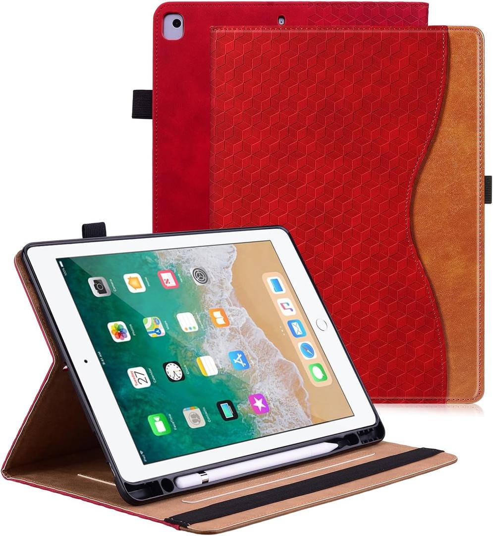 Case for iPad 6th/5th Generation, iPad 9.7 Inch 2018/2017 Case PU Leather Cover Multi-Angle Viewing Stand with Card Pocket for iPad Air 2 / iPad Air,Red