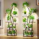 Plant Stand Indoor with Grow Lights - 8 Tiered Tall Plant Shelf, 65" Metal Corner Shelves for Indoor Plants Multiple, Large Curved Half-Moon Flower Holder Stand Display Rack for Patio, Home, 2 Pack