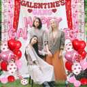 Galentines Day Decorations, Happy Galentines Day Balloons Kit with Red Pink Banner, Heart Foil Balloons, Tinsel Curtain, Latex Balloons for Girls Galentine Party Decor