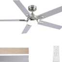 SODSEA Ceiling Fans with Lights, 52 inch Nickel Ceiling Fan with Light and Remote Control, Reversible, 3CCT, Dimmable, Noiseless, Small Ceiling Fan for Bedroom, Indoor/Outdoor Use