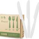 Compostable Knife,100 Biodegradable Silverware for Party, Large Disposable Utensils Eco Friendly Durable and Heat Resistant,Alternative to Plastic Knife