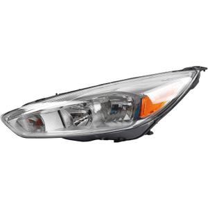 Dasbecan Halogen Headlight Assembly Compatible With Ford Focus 3rd Gen 2015-2018 w/o LED DRL Left Driver Side Chrome Headlamp Replaces# F1EZ13008GT FO2502339