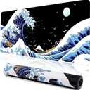 MEWOOCUE Gaming Mouse Pad for Desk,Large Wave Mousepad Laptop,Black Japanese Anime Mouse Mat,Long XXL Waterproof Keyboard Pads,Big Non-Slip Mousepads for Game Office Home31.5 x 11.9 in (A Kanagawa Surfing)