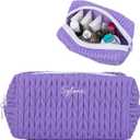 2 x Sylune Knitty Bag  Lavender Quilted Makeup Bag for Women, Lightweight Waterproof Cosmetic Organizer, Soft Nylon Travel Pouch, Elegant Gift Choice