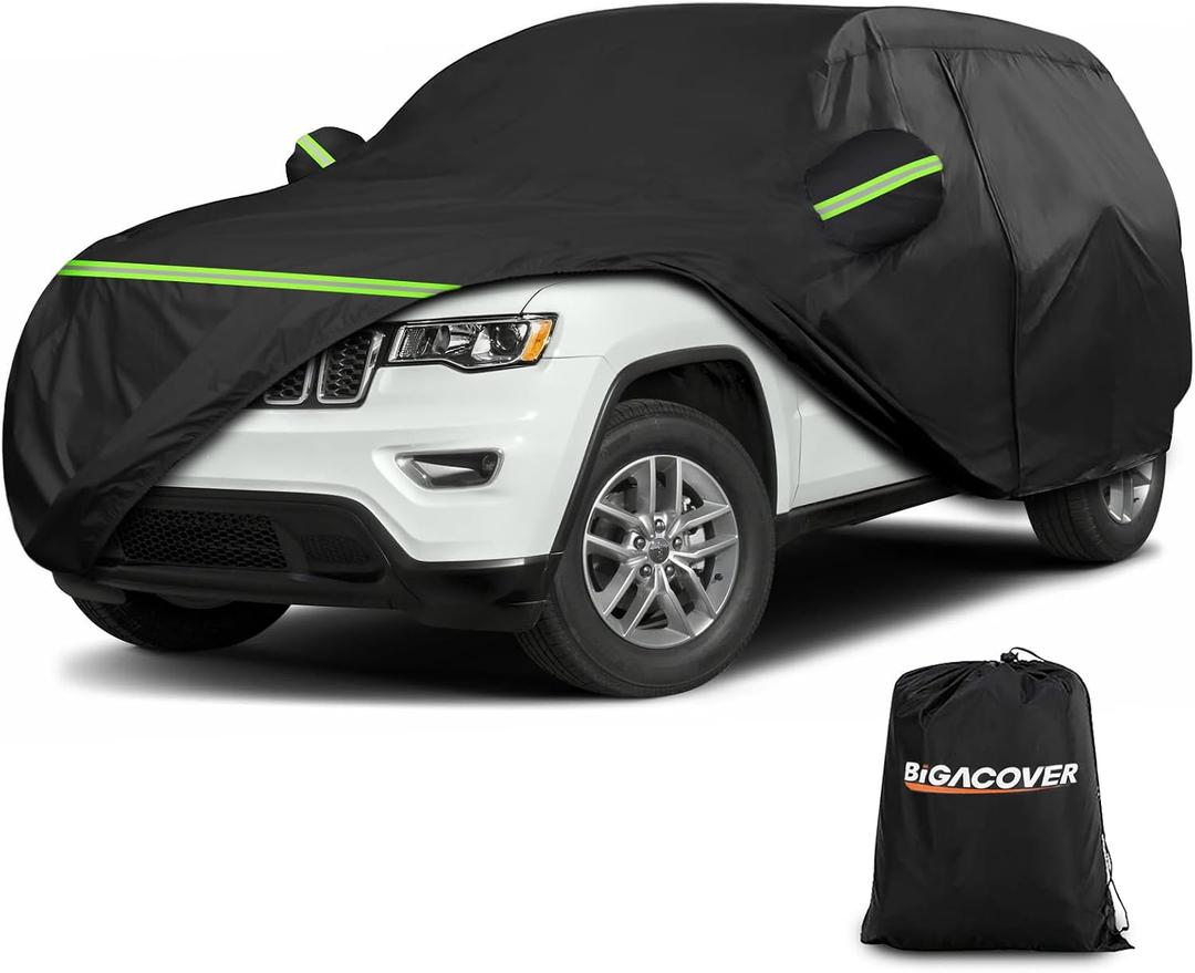 Full Car Cover for Jeep Grand Cherokee All Weather Waterproof Windproof 6 Layer Full SUV Car Covers Custom Fit for 2011-2025 Jeep Grand Cherokee WK2 with Door Zipper and Storage Bag (Up to 193 L)