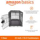 Amazon Basics Portable, Foldable Metal Wire Dog Crate with Removable Tray, Single Door, Divider Panel, Collapsible for Travel, 22 x 13 x 16 in, Black