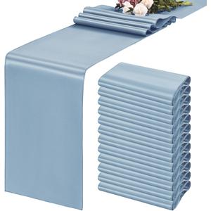 fani 12 Packs Dusty Blue Satin Table Runners 12 x 108 inch Long Smooth Fabric Table Runner for Wedding Banquet Graduations Birthday Party, Table Runners fit Rectange and Round Table