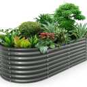 A ANLEOLIFE 8x4x2ft Galvanized Raised Garden Bed Kit, Oval Metal Deep Root Planters for Outdoor Plants Vegetables Flowers Herb, Large Bottomless, 478 Gallon Capacity- Quartz Grey