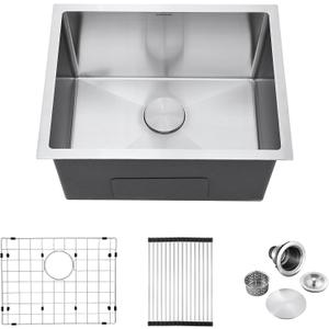 23-inch Undermount Laundry Utility Sink, Stainless Steel | 23x18x12 Extra Deep Single Bowl for Laundry Room, Garage and Outdoor Kitchen with Bottom Grid, Drain Strainer and Drying Rack