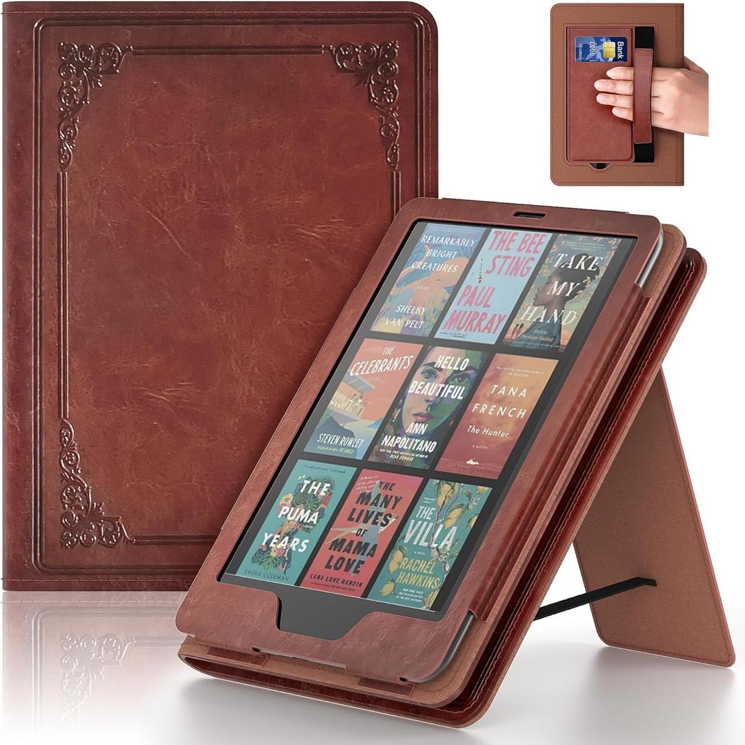 Lainergie 7in TCL Case with Hand Strap and Stand,Incompatible with Old Version, Durable Synthetic Leather Cover with Auto Sleep Wake,Vintage Brown