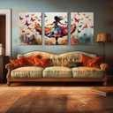 3pcs Ballet Girls Canvas Wall Art Elegant Ballet Dancer Wall Decor Pictures Abstract Butterfly Posters Prints Paintings for Girls Bedroom Dance Room Living Home Room Decoration Ready To Hang