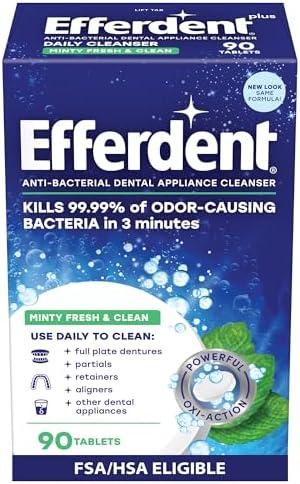 Efferdent Denture Cleaner Tablets – Dental Appliances, Aligners, Mouth Guard, and Retainer Cleaner Tablets, Minty Fresh & Clean, 90 Count