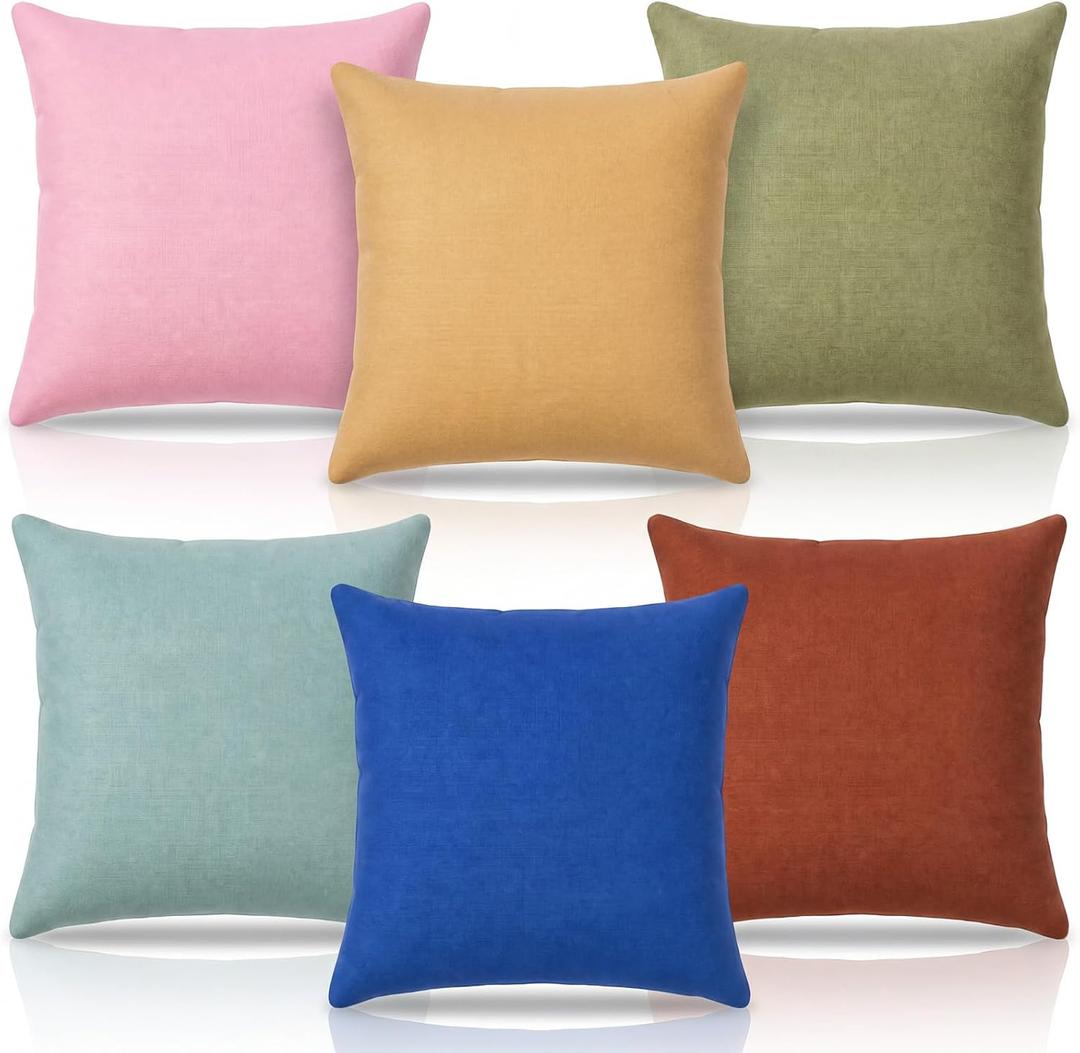 2 x Oudain 6Pcs 18x18 Inch Decorative Throw Pillow Covers Pastel Mix Color Pillow Cases Colorful Square Cushion Covers with Hidden Zipper for Classroom Library Bedroom Reading Corner Sofa