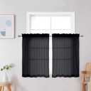 OWENIE Crushed Black Tier Sheer Curtains for Small Windows, 36 Inch Length, 2 Panels Set, Half Window Curtains for Kitchen, 42 Inches Wide