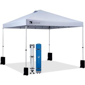 10x10 Pop up Canopy Tent Patented EZ Set-up Canopy Instant Outdoor Canopy with Wheeled Carry Bag Bonus 4 Weight Sandbags, 8 Stakes and 4 Guyline Ropes, White