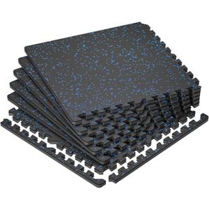 SUPERJARE 0.79'' Extra-Thick Exercise Equipment Mats, 6 Pcs 24 Sq Ft Rubber Top Floor Tiles with High Density EVA Foam, Interlocking Gym Flooring for Home Gym, Protective Workout Mat, Black/Blue