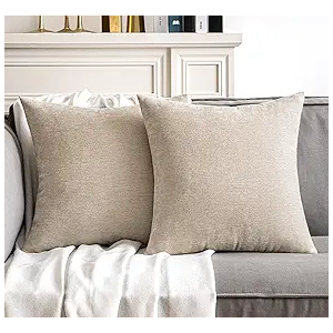 MIULEE Pack of 2 Beige Decorative Pillow Covers 18x18 Inch Soft Chenille Couch Throw Pillows Farmhouse Cushion Covers for Home Decor Sofa Bedroom Living Room
