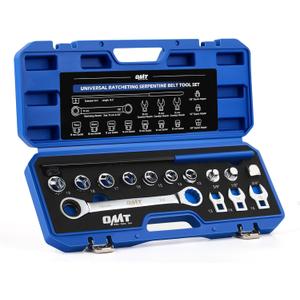 Orion Motor Tech Serpentine Belt Tool Kit, 15-Piece Ratcheting Serpentine Belt Removal and Installation Tool Set with Ratcheting Wrench Sockets Adapters Crowfoot Wrenches Extension