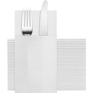White Napkins Hand Towels Disposable, Linen Feel Dinner Napkins with Prefolded Built-in Flatware Pocket, Guest Paper Hand Towels For Wedding, Dinner Or Party (16x16in, 50Pack