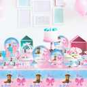 146Pcs Boots and Bows Gender Reveal Decorations Include Tableware-Plates-Napkins-Cups-Forks-Knives-Gender Reveal Tablecloth for Gender Reveal Decorations Serves 24
