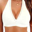 Tempt Me Women Halter Bikini Top - Padded Swimsuit Top V Neck Bathing Suit Tops Only Large, L
