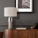 Harvest Land 22" Sole Cement Large Table Lamp Modern Round Stone Lamp with Chrome Accent for Entry Table or Lamps for Living Room, Decorative lamp, Bedside Table Lamps